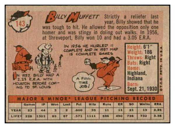 1958 Topps Baseball #143 Billy Muffett Cardinals EX-MT 535691