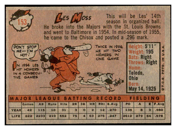 1958 Topps Baseball #153 Les Moss White Sox EX-MT 535704