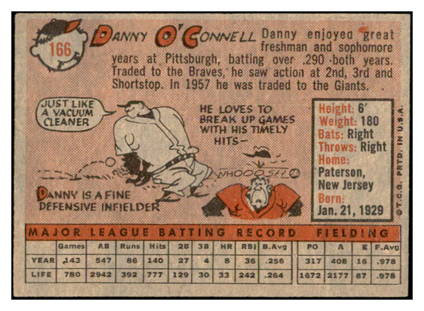 1958 Topps Baseball #166 Danny O'Connell Giants EX-MT 535719