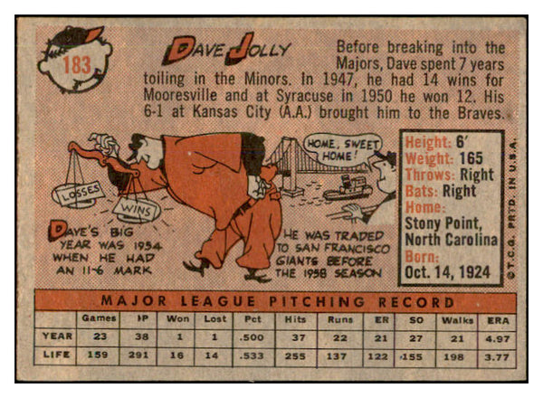 1958 Topps Baseball #183 Dave Jolly Giants EX-MT 535741