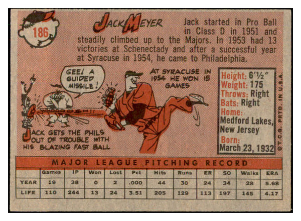 1958 Topps Baseball #186 Jack Meyer Phillies EX-MT 535747