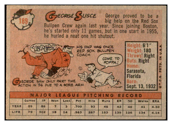 1958 Topps Baseball #189 George Susce Red Sox EX-MT 535750