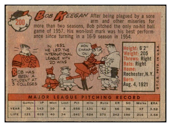1958 Topps Baseball #200 Bob Keegan White Sox EX-MT 535764