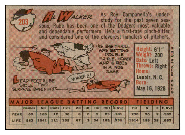 1958 Topps Baseball #203 Al Walker Dodgers EX-MT 535768