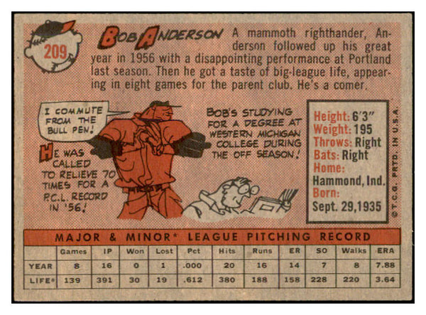 1958 Topps Baseball #209 Bob Anderson Cubs EX-MT 535779