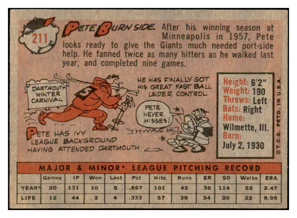 1958 Topps Baseball #211 Pete Burnside Giants EX-MT 535781