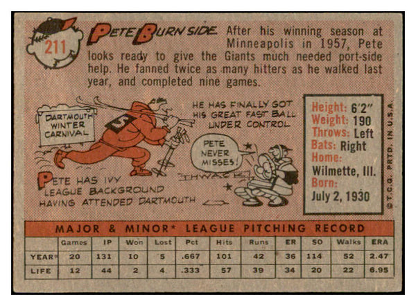 1958 Topps Baseball #211 Pete Burnside Giants EX-MT 535782