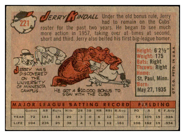 1958 Topps Baseball #221 Jerry Kindall Cubs EX-MT 535793