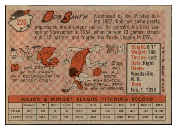 1958 Topps Baseball #226 Bob Smith Pirates EX-MT 535802