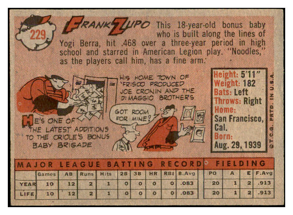 1958 Topps Baseball #229 Frank Zupo Orioles EX-MT 535808