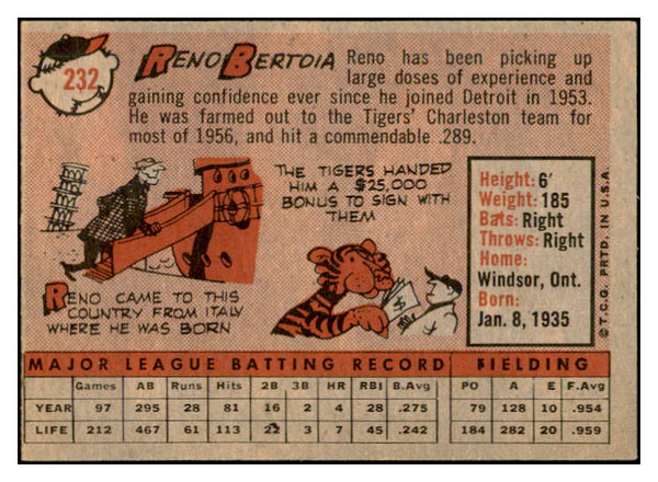 1958 Topps Baseball #232 Reno Bertoia Tigers EX-MT 535810