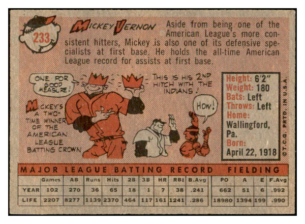 1958 Topps Baseball #233 Mickey Vernon Indians EX-MT 535812