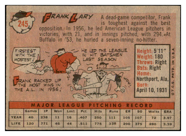 1958 Topps Baseball #245 Frank Lary Tigers EX-MT 535830