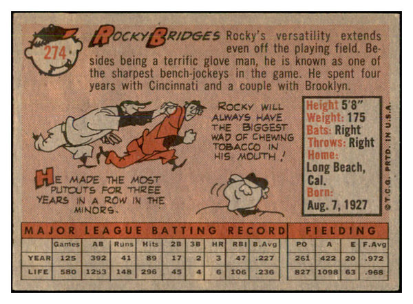 1958 Topps Baseball #274 Rocky Bridges Senators EX-MT 535867