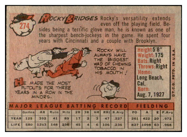 1958 Topps Baseball #274 Rocky Bridges Senators EX-MT 535868