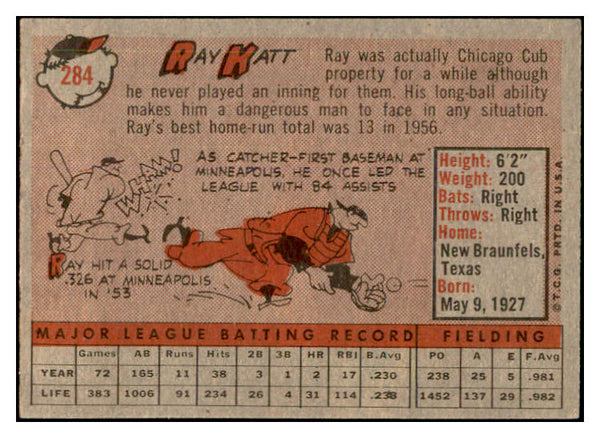 1958 Topps Baseball #284 Ray Katt Giants EX-MT 535878