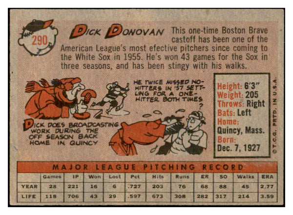 1958 Topps Baseball #290 Dick Donovan White Sox EX-MT 535884