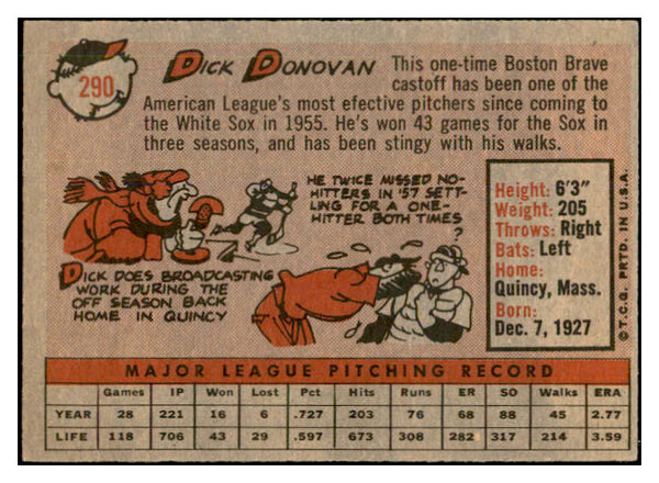 1958 Topps Baseball #290 Dick Donovan White Sox EX-MT 535885