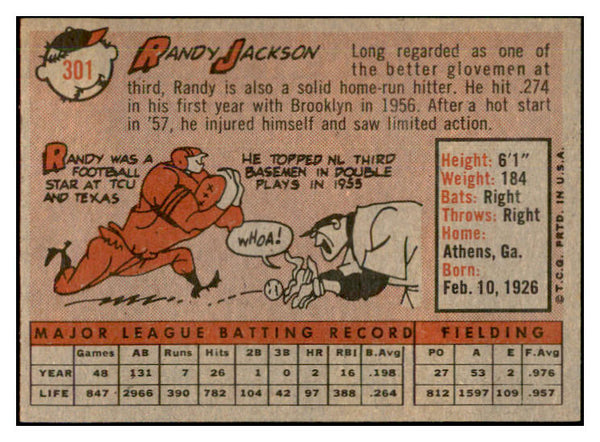 1958 Topps Baseball #301 Randy Jackson Dodgers EX-MT 535895