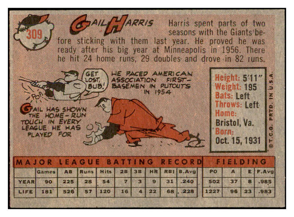 1958 Topps Baseball #309 Gail Harris Tigers EX-MT 535904