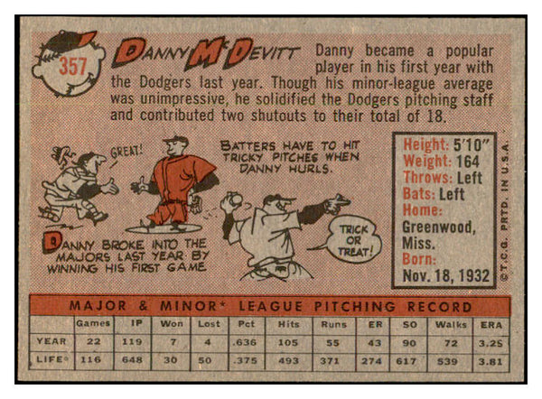 1958 Topps Baseball #357 Danny McDevitt Dodgers EX-MT 535956
