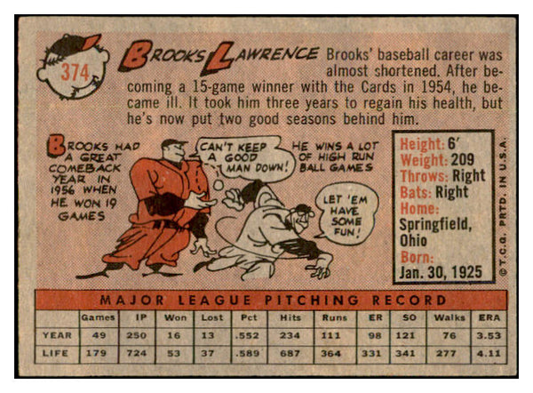 1958 Topps Baseball #374 Brooks Lawrence Reds EX-MT 535981
