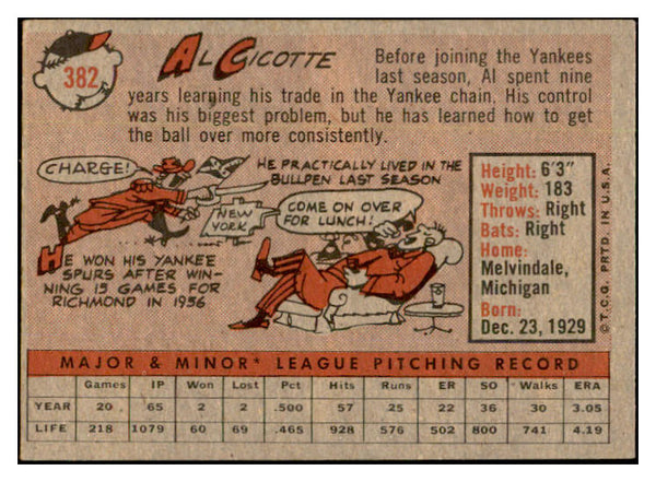 1958 Topps Baseball #382 Al Cicotte Yankees EX-MT 535989
