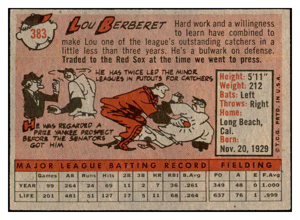 1958 Topps Baseball #383 Lou Berberet Red Sox EX-MT 535990