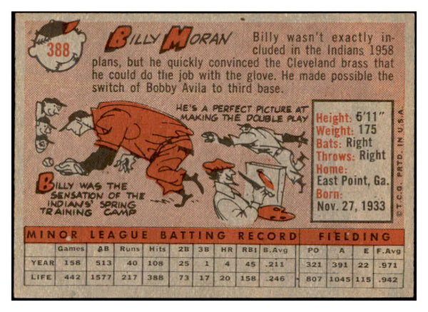 1958 Topps Baseball #388 Billy Moran Indians EX-MT 535997