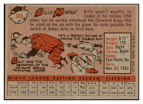 1958 Topps Baseball #388 Billy Moran Indians EX-MT 535998