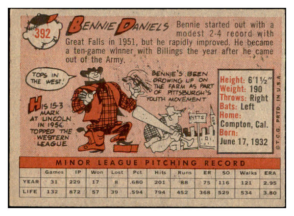 1958 Topps Baseball #392 Bennie Daniels Pirates EX-MT 536002