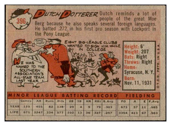 1958 Topps Baseball #396 Dutch Dotterer Reds EX-MT 536007