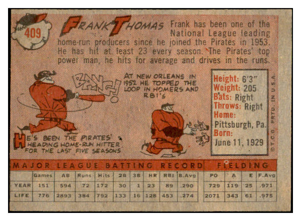 1958 Topps Baseball #409 Frank Thomas Pirates EX-MT 536023