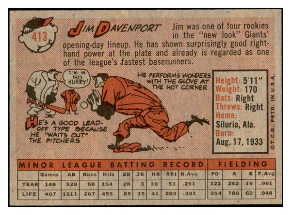 1958 Topps Baseball #413 Jim Davenport Giants EX-MT 536030