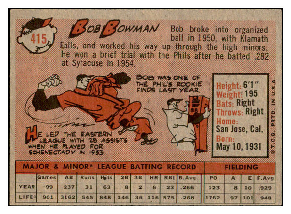 1958 Topps Baseball #415 Bob Bowman Phillies EX-MT 536034