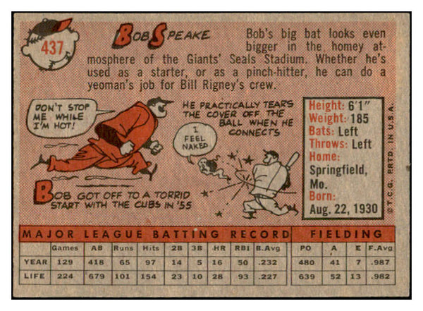 1958 Topps Baseball #437 Bob Speake Giants EX-MT 536055