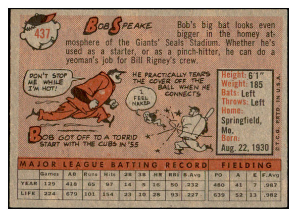 1958 Topps Baseball #437 Bob Speake Giants EX-MT 536056