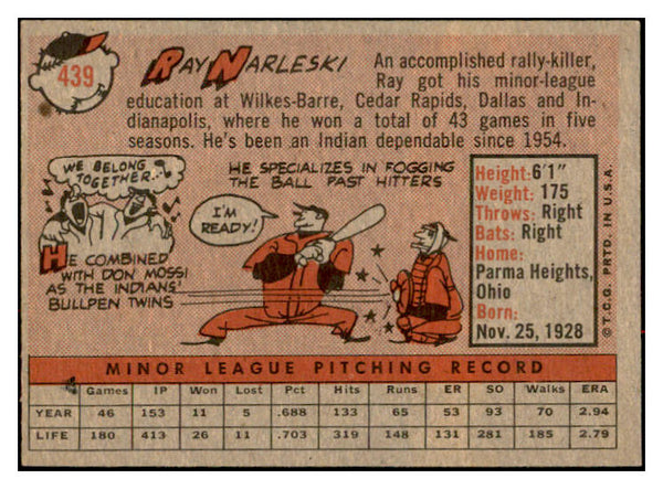 1958 Topps Baseball #439 Ray Narleski Indians EX-MT 536058