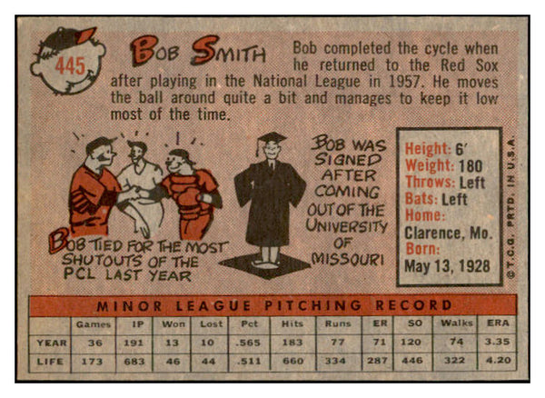 1958 Topps Baseball #445 Bob Smith Red Sox EX-MT 536064