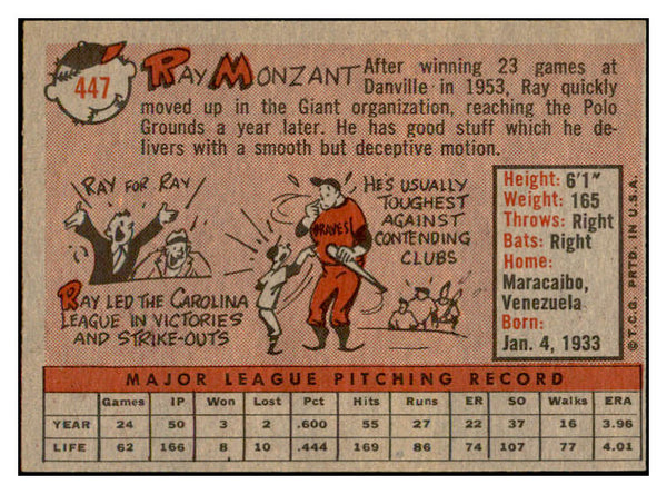 1958 Topps Baseball #447 Ray Monzant Giants EX-MT 536065