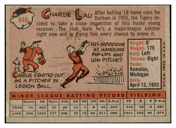 1958 Topps Baseball #448 Charlie Lau Tigers EX-MT 536068