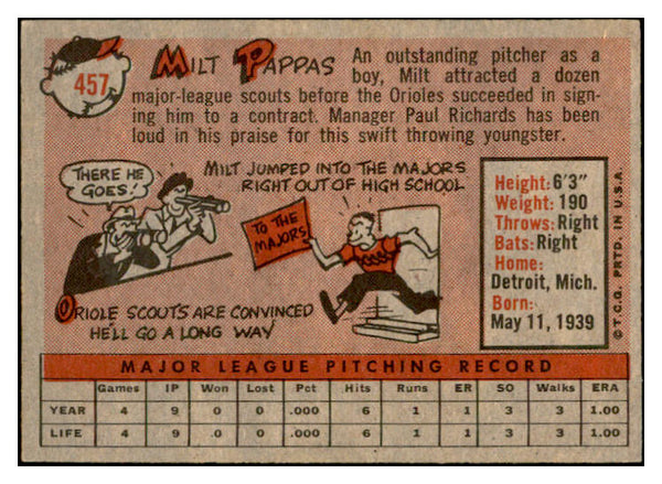 1958 Topps Baseball #457 Milt Pappas Orioles EX-MT 536081