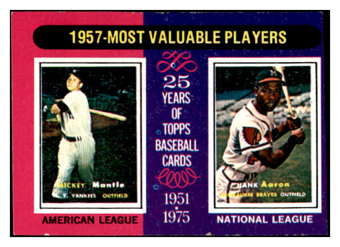 1975 Topps Mini Baseball #195 Mickey Mantle Hank Aaron EX 536440