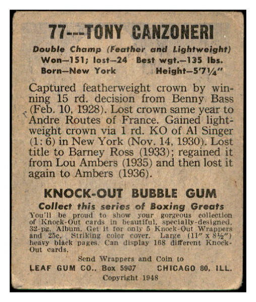 1948 Leaf Boxing #077 Tony Canzoneri Boxer VG 536449
