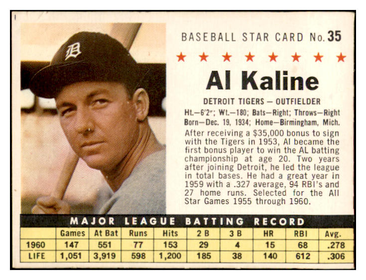 1961 Post Baseball #035 Al Kaline Tigers VG-EX 536467