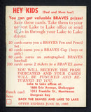 1960 Lake To Lake Whitlow Wyatt Braves GD-VG staple holes 536635