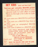 1960 Lake To Lake Al Spangler Braves GD-VG staple holes 536642