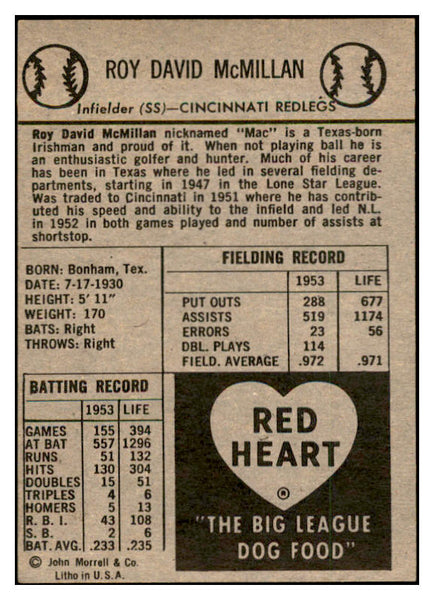 1954 Red Heart Roy McMillan Reds EX+/EX-MT 536780