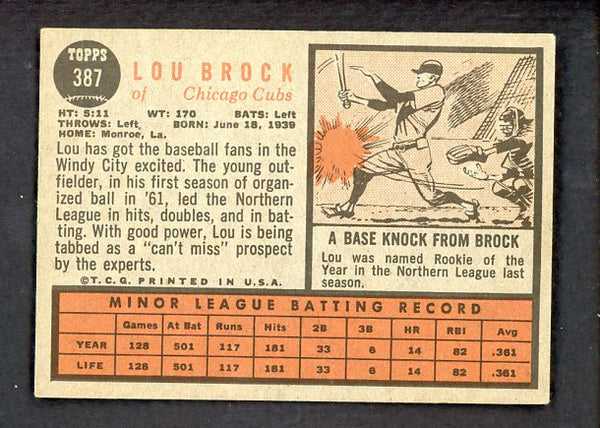 1962 Topps Baseball #387 Lou Brock Cubs EX-MT 536934