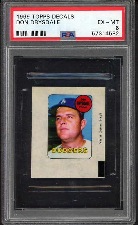 1969 Topps Baseball Decals Don Drysdale Dodgers PSA 6 EX-MT 536972